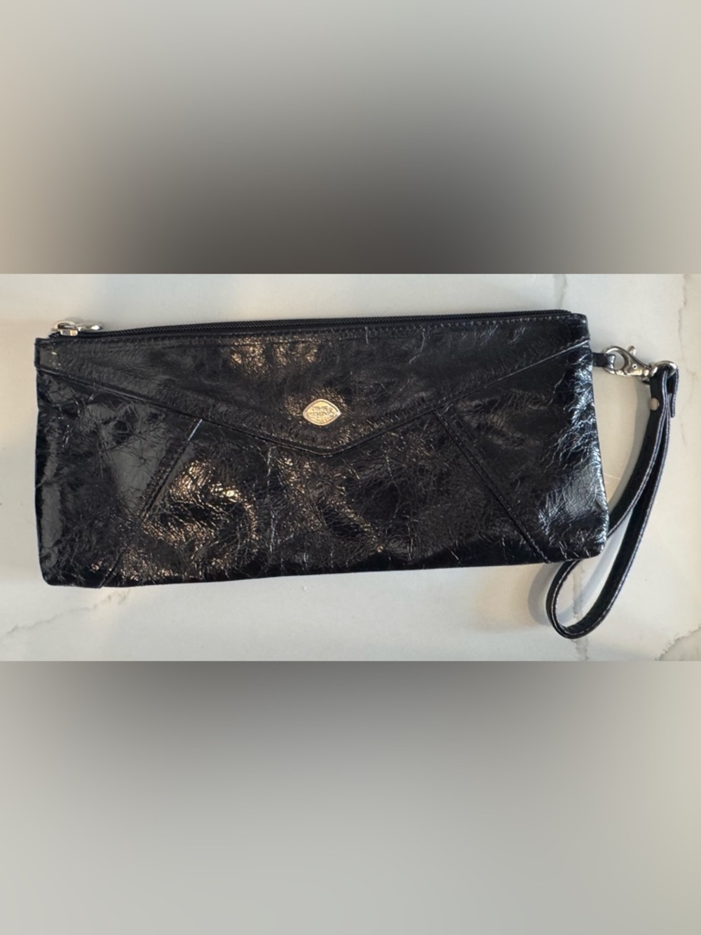 Vtg The Trend Italy 💯 Leather patent clutch hand bag purse black prom wedding